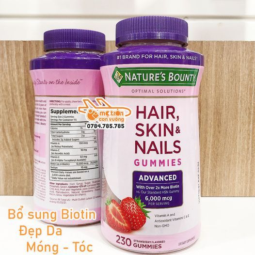 Kẹo dẻo đẹp da, tóc, móng tay Gummies Nature's Hair, Skin & Nails Mỹ - 230 viên