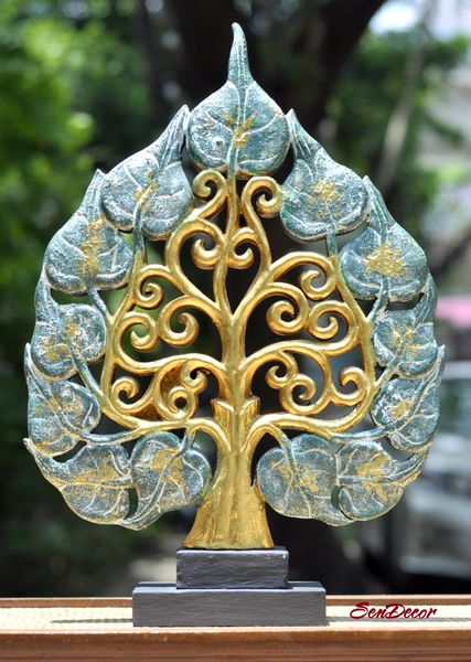 Phù điêu cây Bồ Đề lá Xanh thân dát Vàng Thái Lan