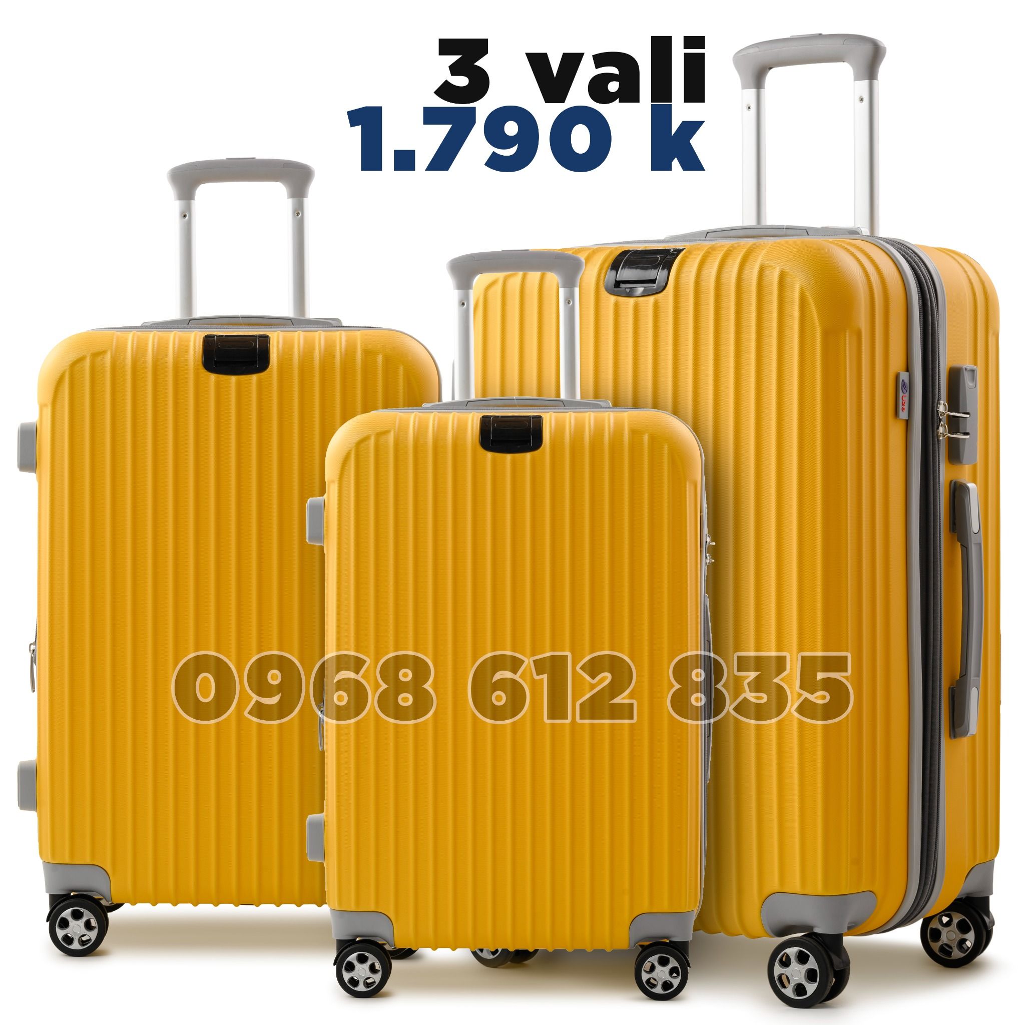 Combo 3 vali size 20+24+28 Mã 221 Vàng tạt( dây kéo nới rộng)