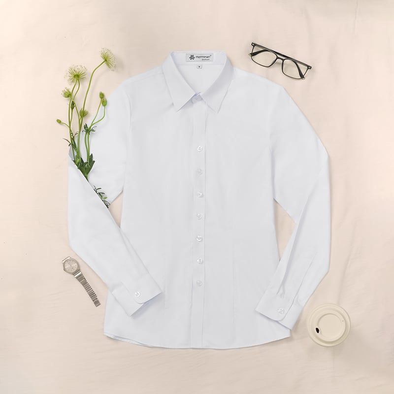 Áo sơ mi nữ trắng công sở Merriman mã THWSL023 chất liệu Superfine