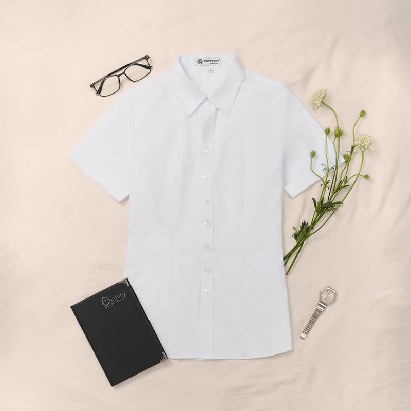 Áo sơ mi nữ trắng công sở Merriman mã THWSS023 chất liệu Superfine