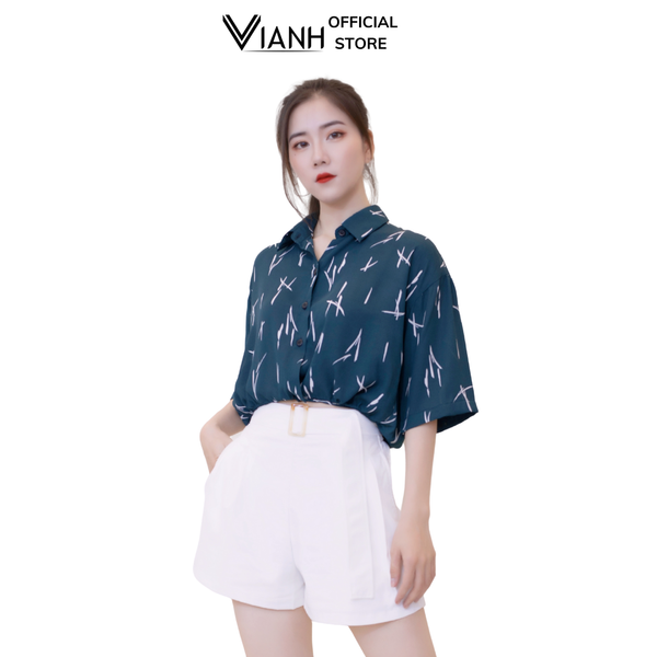 Áo Croptop xanh hoạ tiết trắng