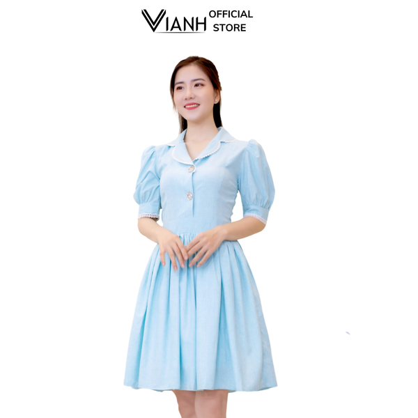 Đầm Nữ Cổ Phối Ren Sang Trọng V6036 Màu Xanh