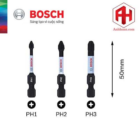 Bosch Bộ 3 đầu vặn vít Impact Control 50mm (PH1, PH2, PH3) 2608522491