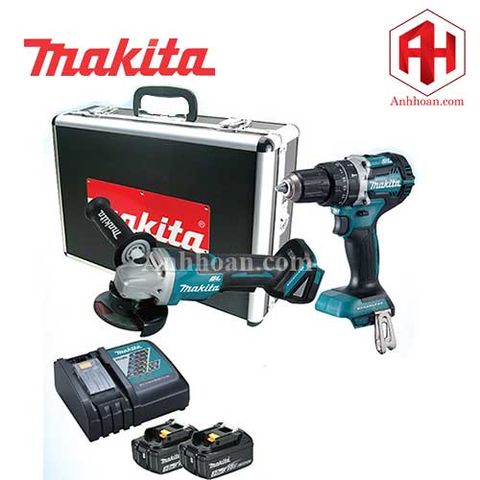 Makita Combo 18V DLX2215TX2 máy mài và khoan DGA408 + DHP484