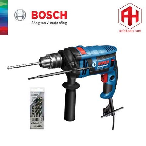 Máy khoan động lực Bosch GSB 16 RE + Bộ 5 mũi khoan đa dụng