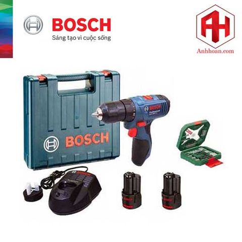 Máy khoan pin Bosch GSB 120-LI + Bộ Xline 34 chi tiết