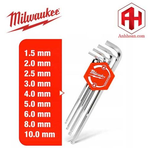 Milwaukee 4932478621 Bộ lục giác 9 cây hệ mét 1.5-10mm