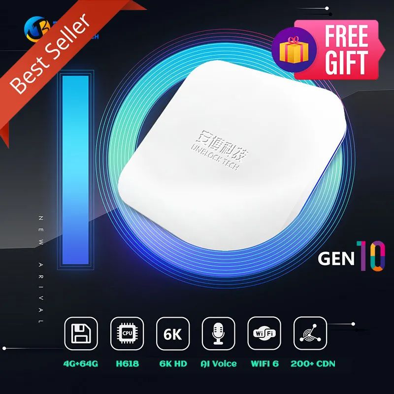 Unblock Tech Ubox 10 New 2023 Dual Wifi Voice AI RAM 4GB ROM64GB