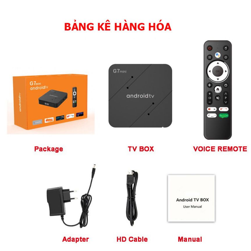 TV Box G7mini Android TV 11 WiFi Bluetooth Điều Khiển Bằng Giọng Nói