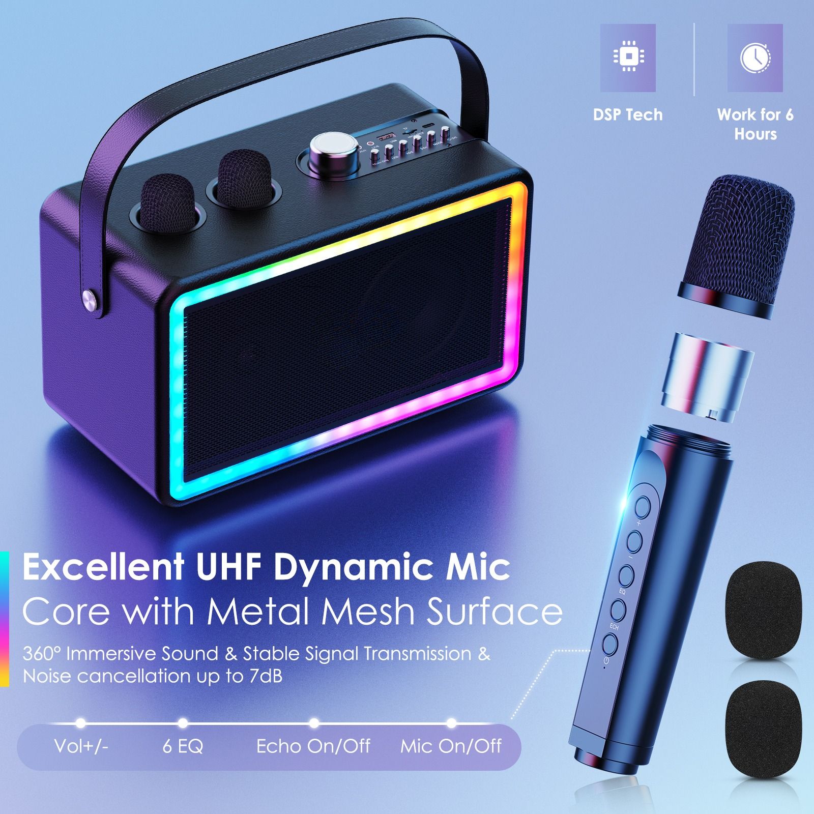 Loa Bluetooth Karaoke Có Micro Không Dây Loa Siêu Trầm Đèn LED