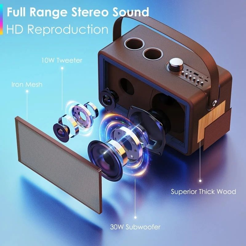 Loa Bluetooth Karaoke Có Micro Không Dây Loa Siêu Trầm Đèn LED