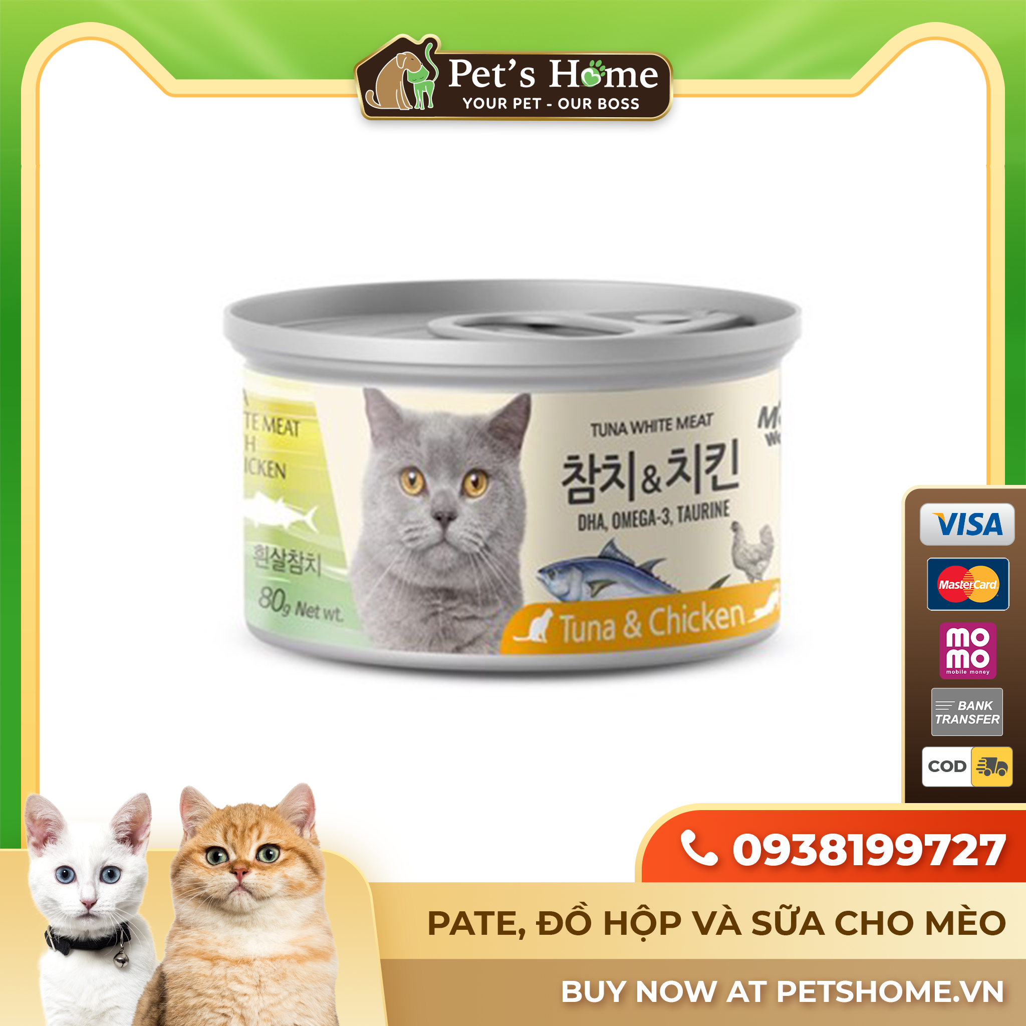 Pate Meowow cho mèo lon 80g Pet s Home