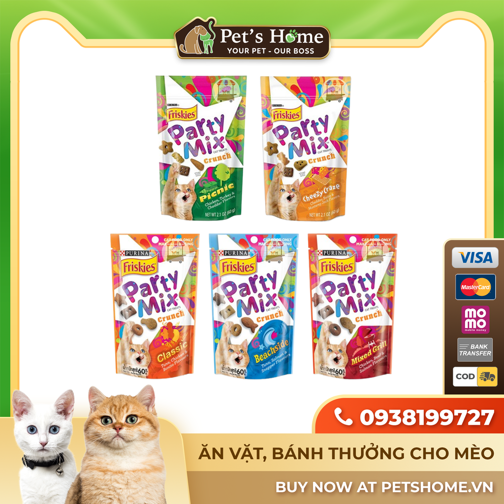 Bánh thưởng siêu giòn Purina Friskies Party Mix cho mèo 60g