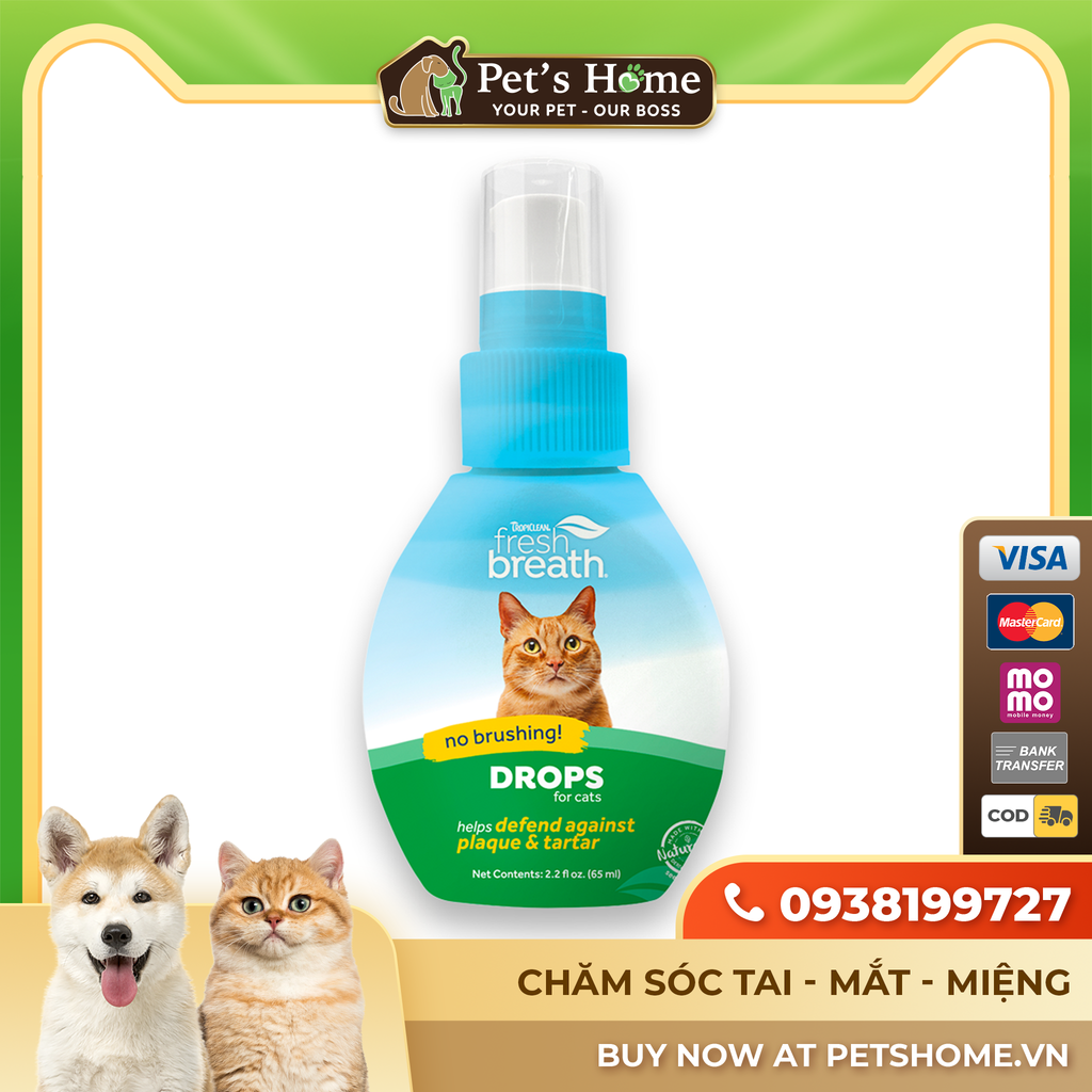 Dung dịch chăm sóc răng miệng dạng đậm đặc Tropiclean Drops 59ml cho mèo