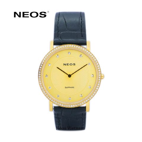 Đồng Hồ Nam Đẹp Dây Da Neos N-40577AM Sapphire Vành Hột Xoàn