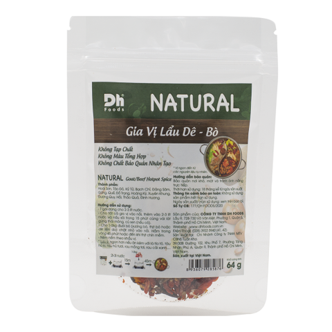  Natural gia vị lẩu dê/bò 64g/gói 