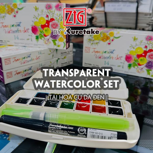 [DA ĐEN] Set 14 Màu Nước Transparent | Zig Kuretake