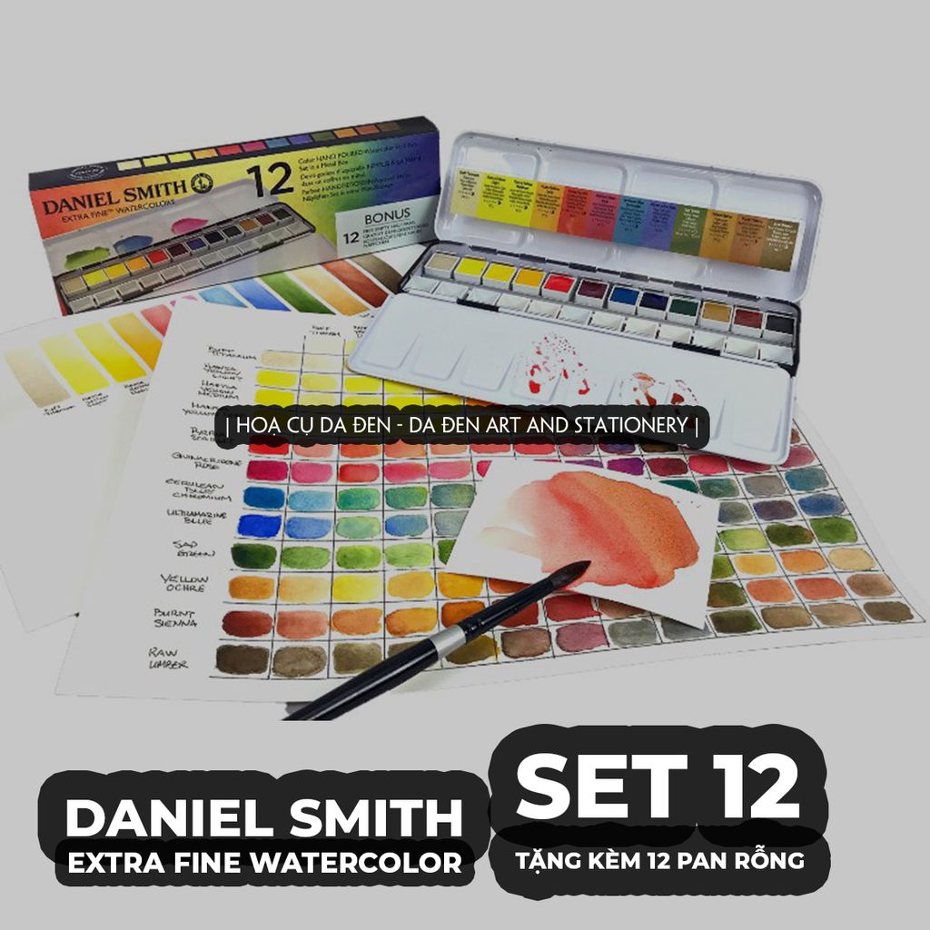 [DA ĐEN] Daniel Smith - Set 12 Màu Nước Nén tặng kèm 12 half pans