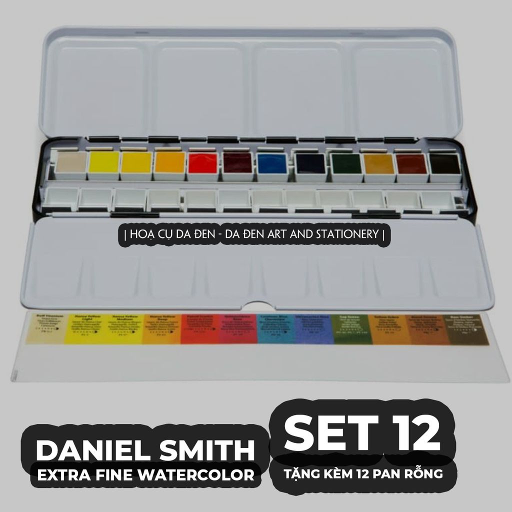 [DA ĐEN] Daniel Smith - Set 12 Màu Nước Nén tặng kèm 12 half pans