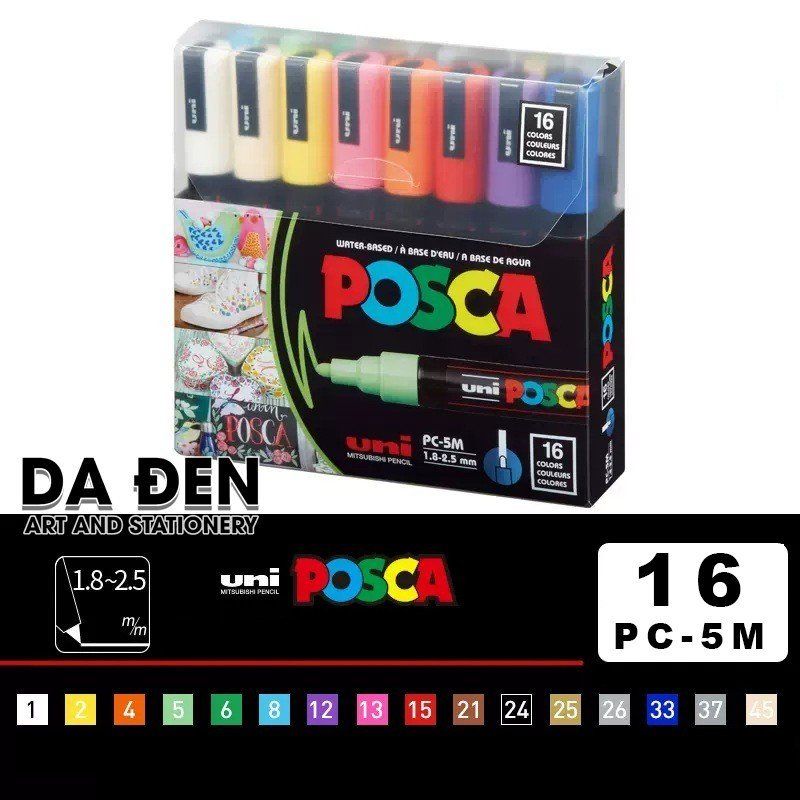 [DA ĐEN] Bộ Bút Vẽ Cao Cấp Uni Posca 1M 3M 5M