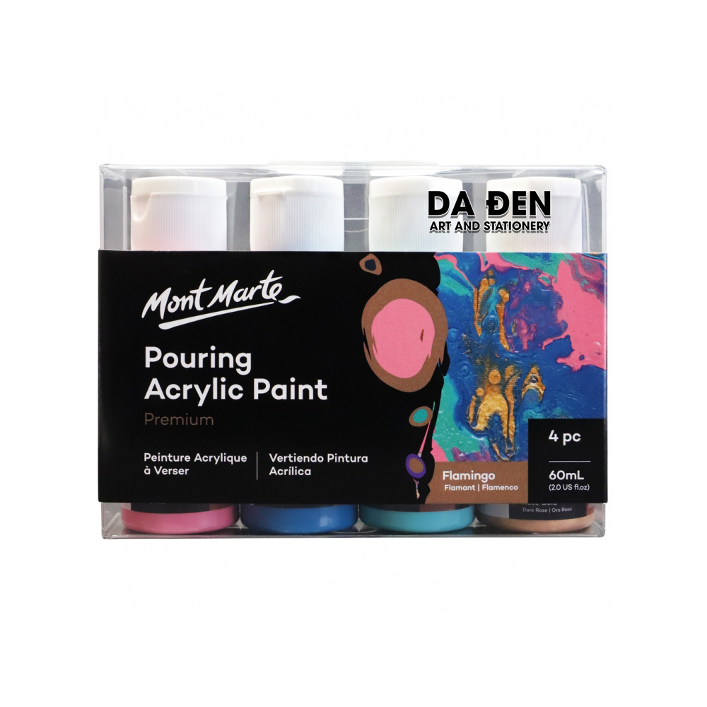 Màu Premium Pouring Acrylic Paint 60ml Set 4 Chai - Flamingo