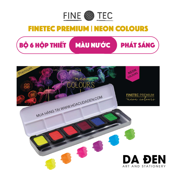 Màu Nước Neon Finetec Prenium | Bộ 6 Màu Hộp Sắt