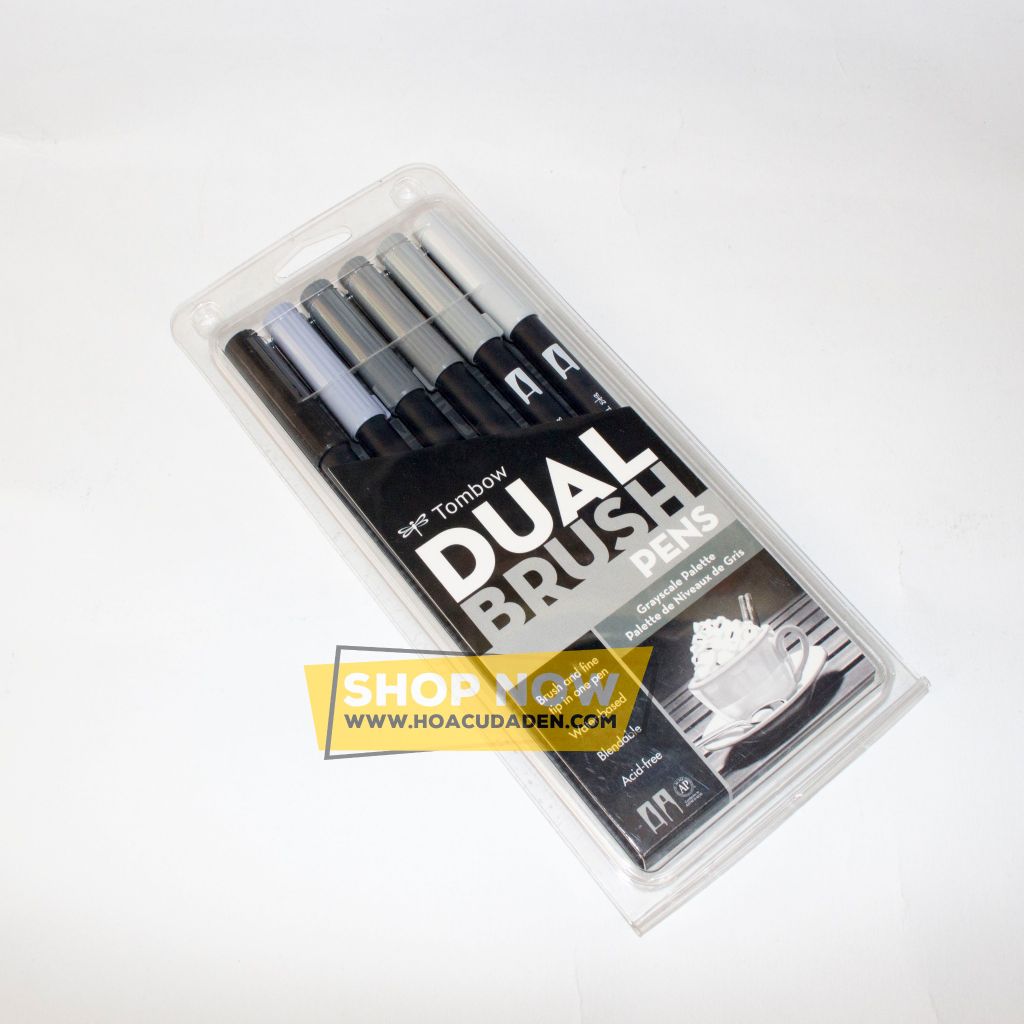 Bút cọ TOMBOW DUAL BRUSH 2 đầu, bộ 6 cây - Grayscale