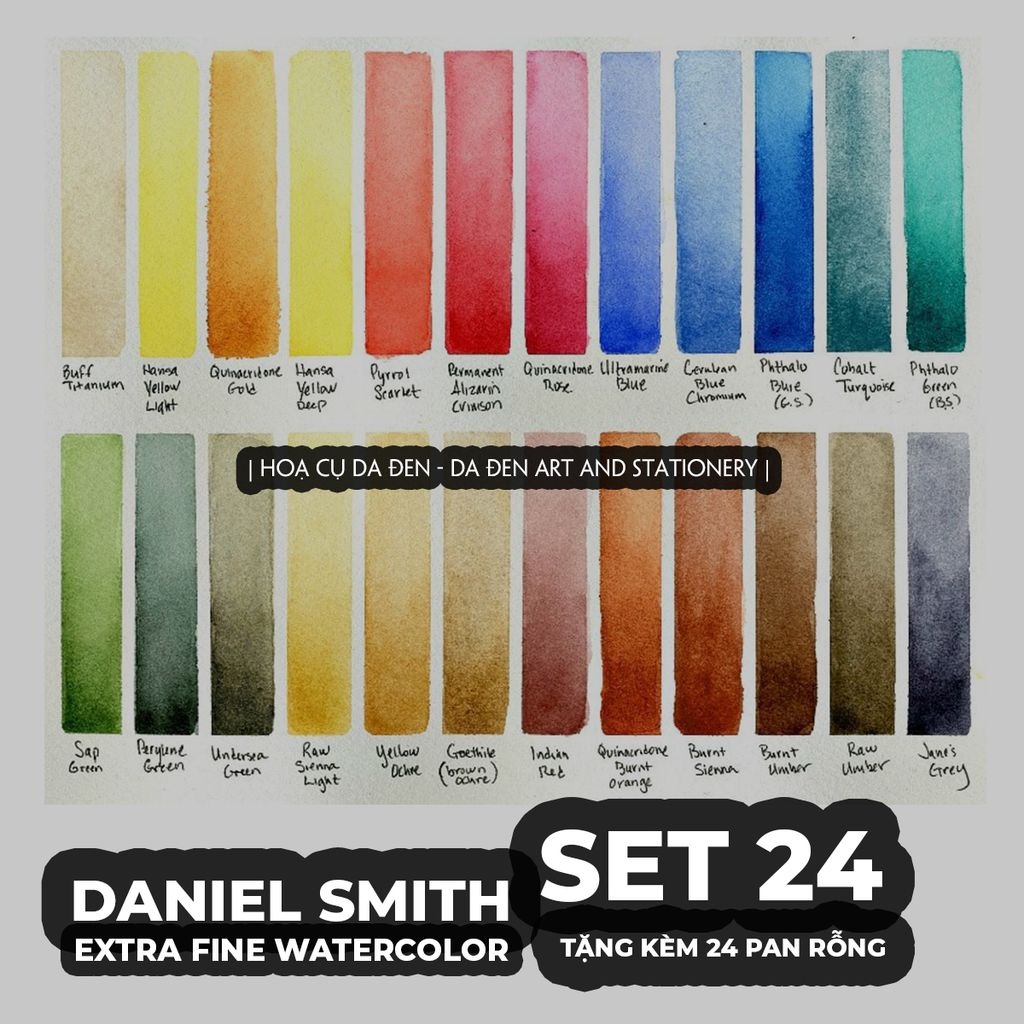 [DA ĐEN] Daniel Smith - Set 24 Màu Nước Nén tặng kèm 24 half pans