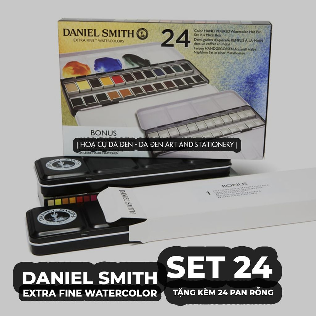 [DA ĐEN] Daniel Smith - Set 24 Màu Nước Nén tặng kèm 24 half pans