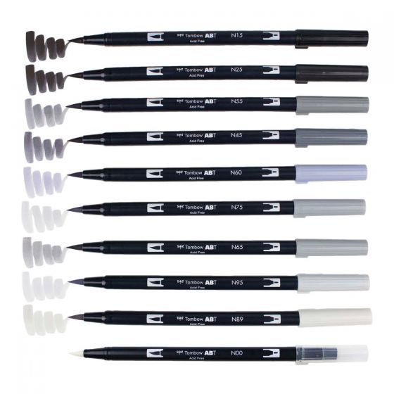 ABT Dual Brush Pen Set 10 Grayscale