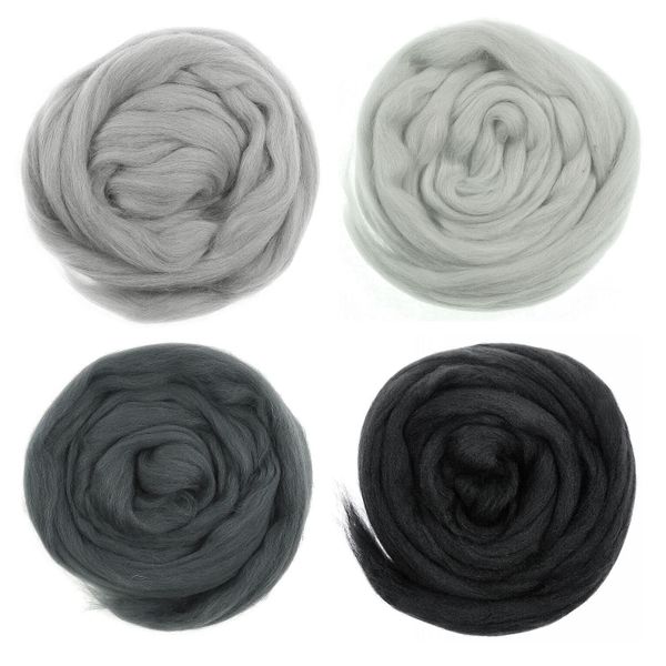  Lông cừu chải mượt thành lọn dài | Grey set | European Merino Wool roving 28 microns | MEANINGFUL CRAFTS 