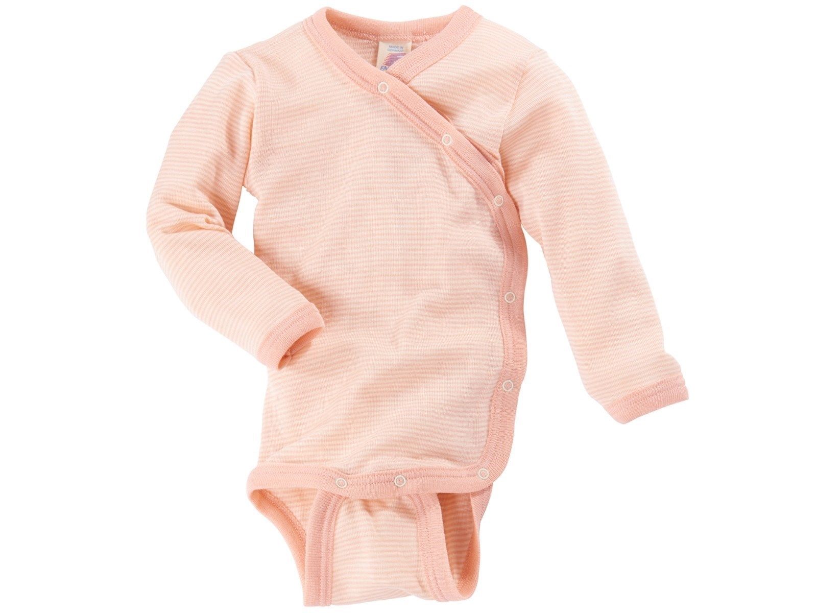 ENGEL Bodysuit dài tay vạt xéo 70% Merino wool 30% silk Salmon/Natural