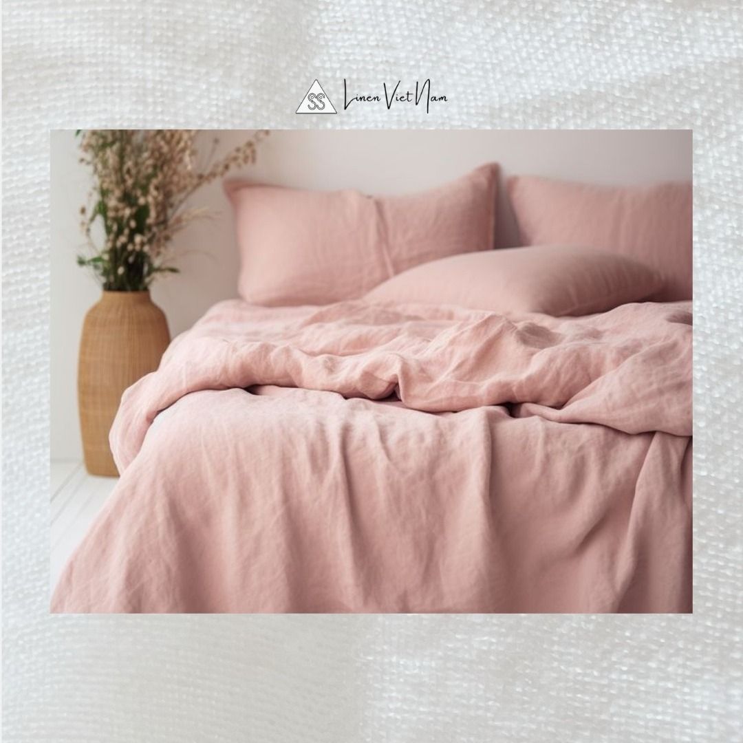 Bedding Linen Pháp Salmon Pink | European Flax Bedding | CHOI SEWING
