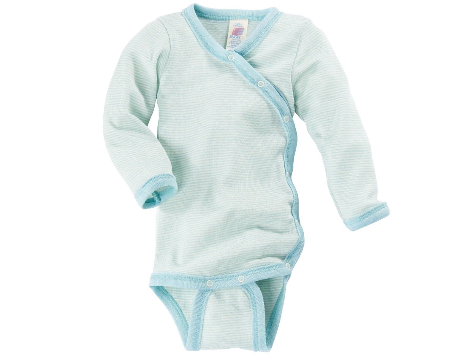 ENGEL Bodysuit dài tay vạt xéo 70% Merino wool 30% silk Glacier/Natural
