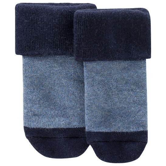 TOPOMINI Set 2 đôi tất dày cổ lật kẻ sọc, voi xanh navy