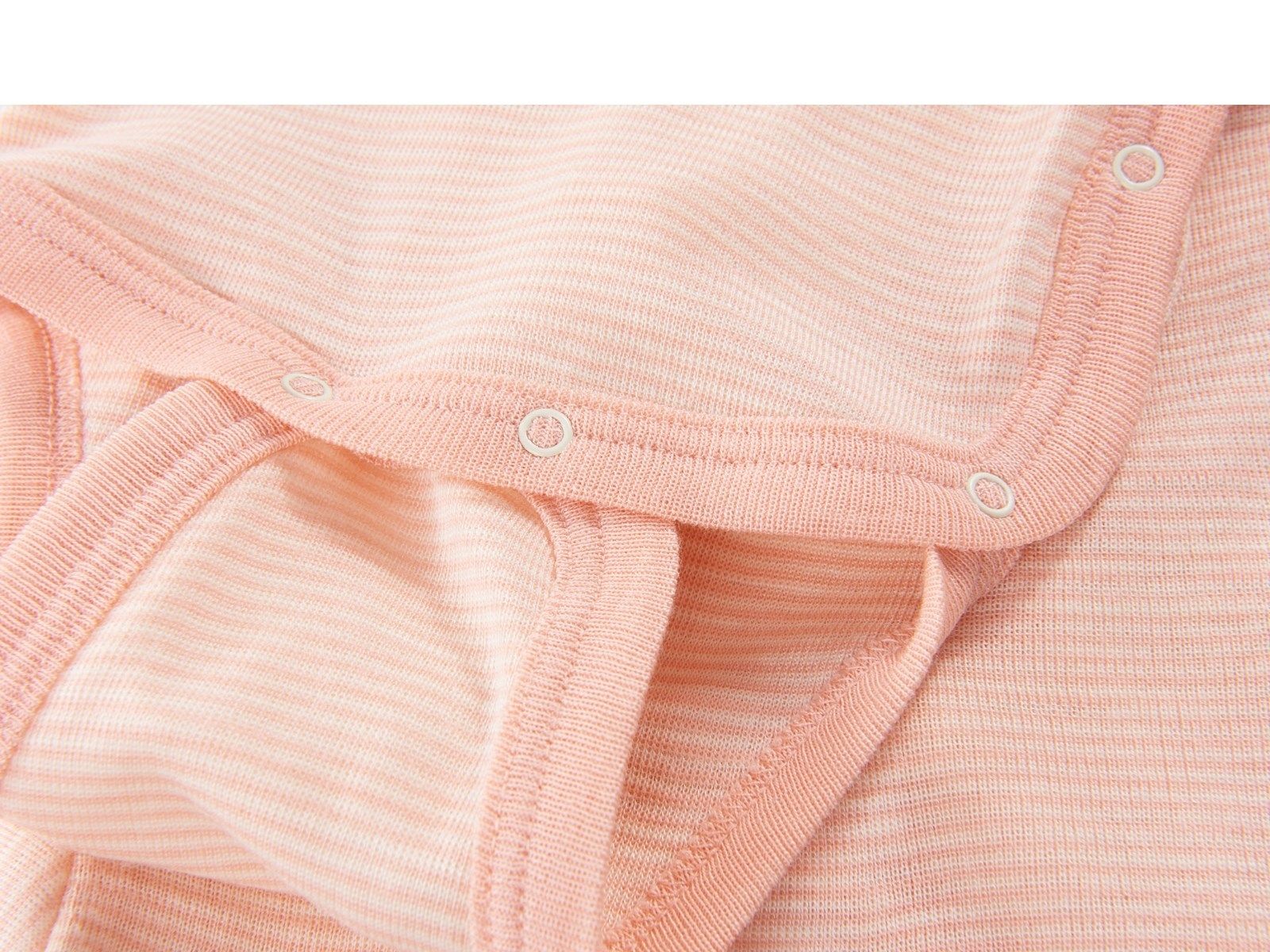ENGEL Bodysuit dài tay vạt xéo 70% Merino wool 30% silk Salmon/Natural
