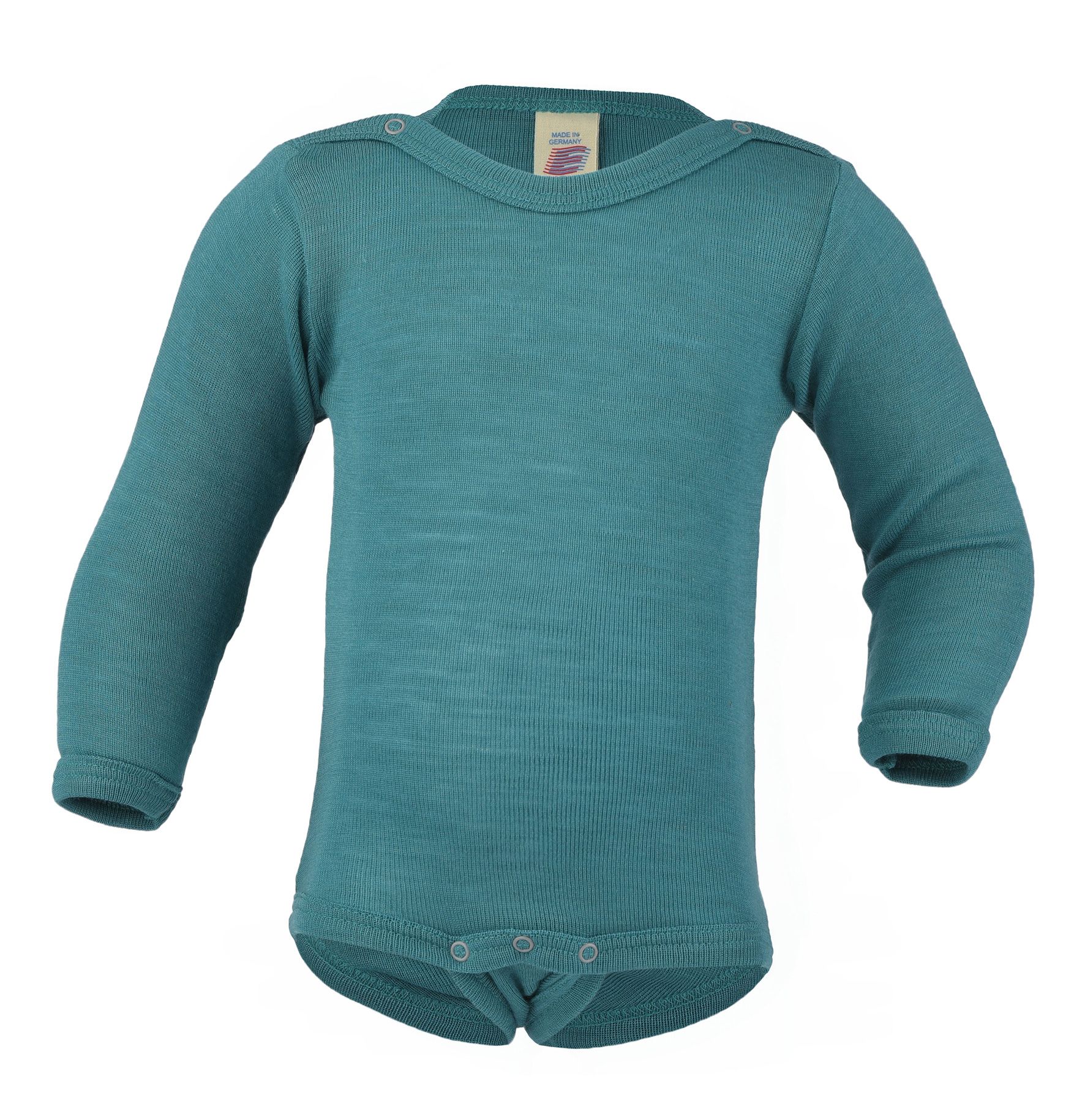 ENGEL Bodysuit dài tay nút vai 70% Merino wool 30% Silk Kingfisher