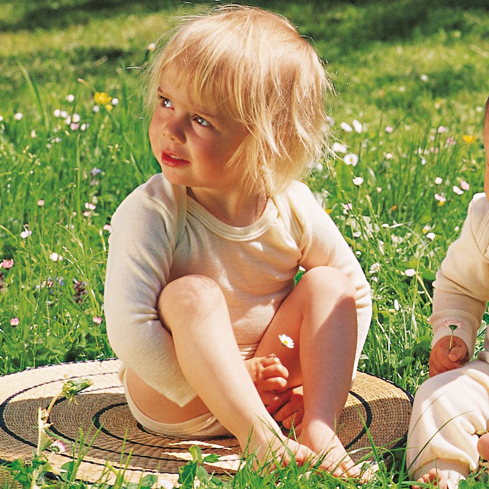 ENGEL Bodysuit dài tay đắp vai 70% Merino wool 30% Silk Natural