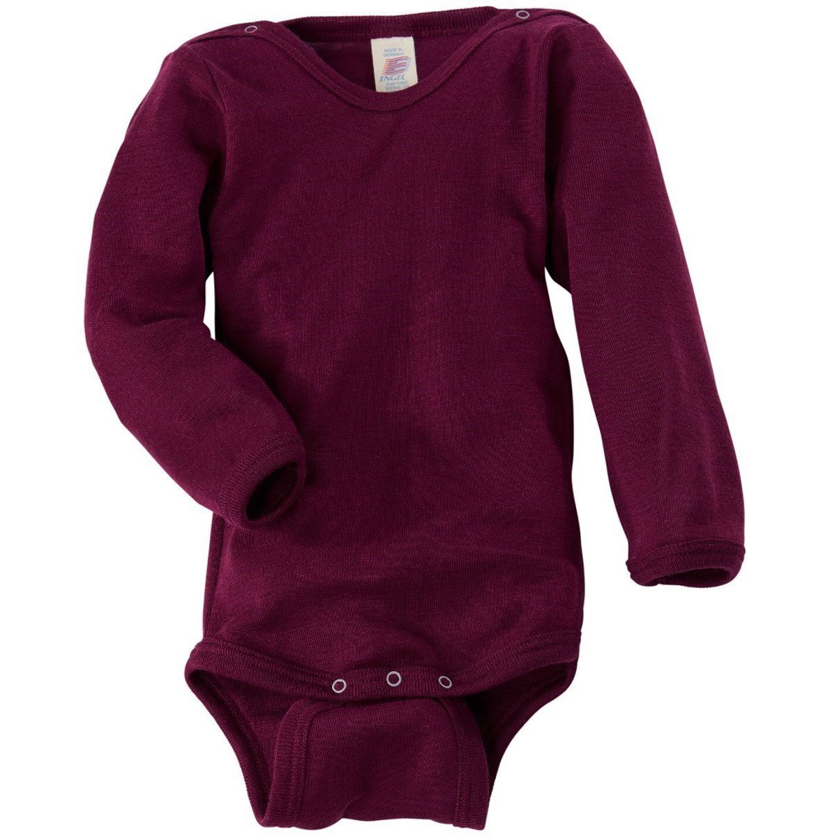 ENGEL Bodysuit dài tay nút vai 70% Merino wool 30% Silk Orchid
