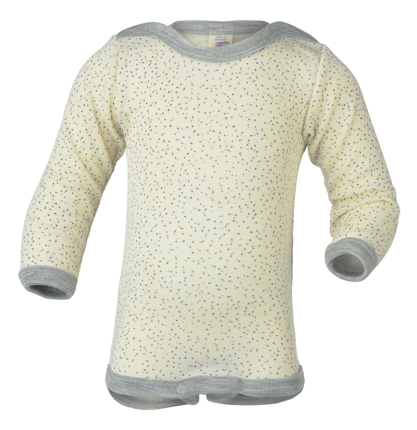 ENGEL Bodysuit dài tay nút vai 70% Merino wool 30% Silk Natural printed