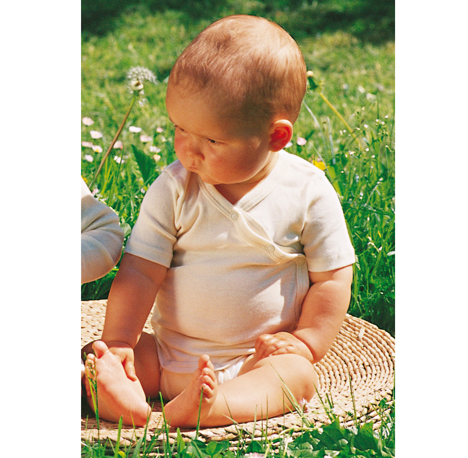ENGEL Bodysuit dài tay vạt xéo 70% Merino wool 30% Silk Natural