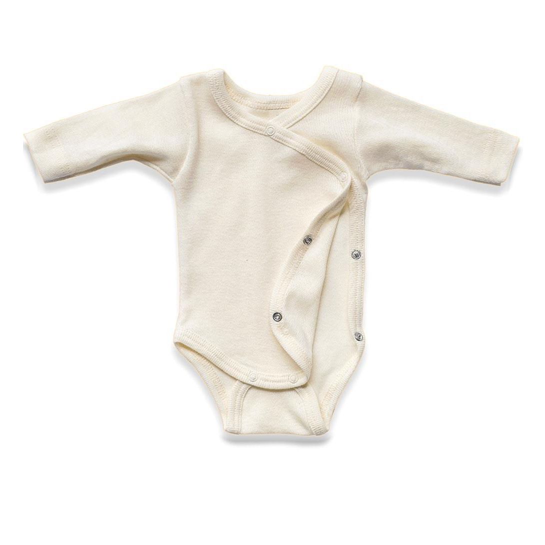 ENGEL Bodysuit dài tay vạt xéo 70% Merino wool 30% Silk Natural