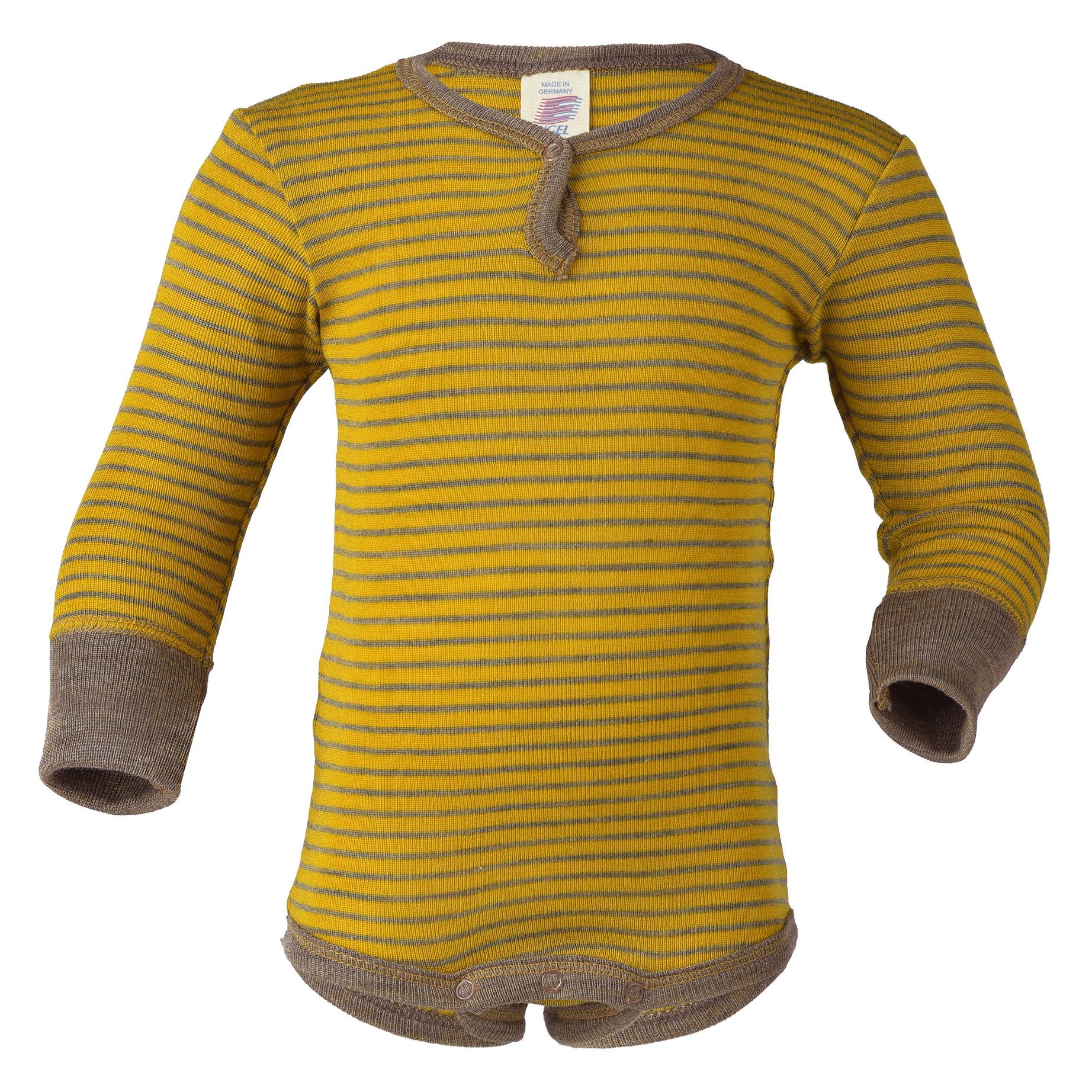 ENGEL Bodysuit dài tay nút cổ 70% Merino wool 30% Silk Saffron/walnut