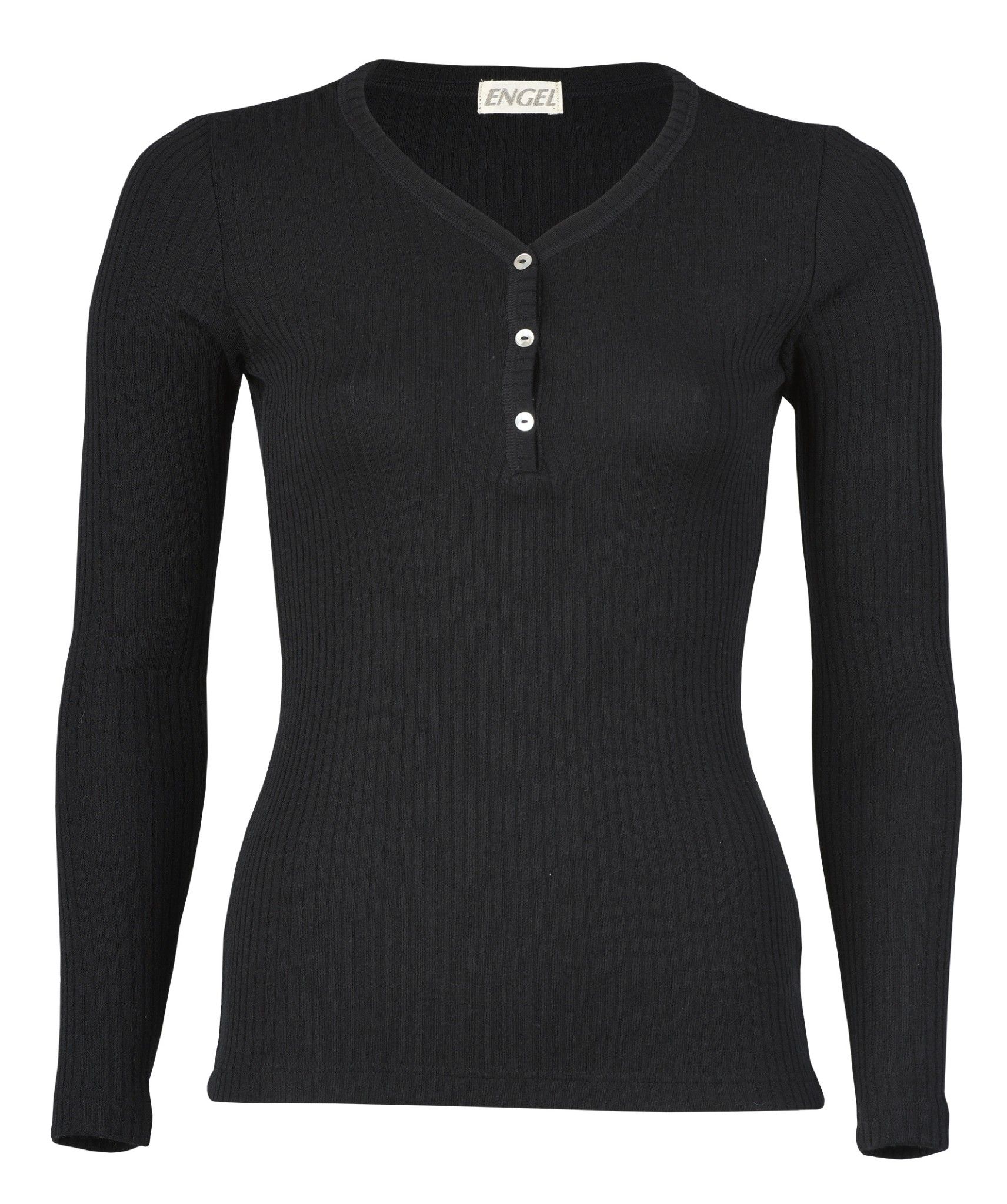 ENGEL Áo dài tay nữ có nút 70% Merino wool 30% Silk Black