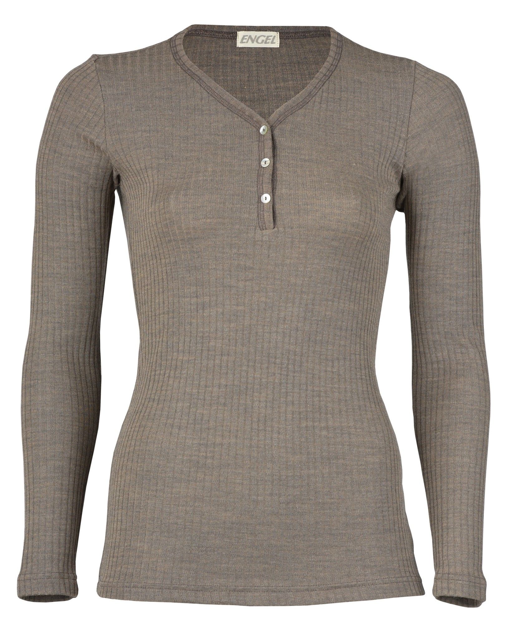 ENGEL Áo dài tay nữ có nút 70% Merino wool 30% Silk Walnut