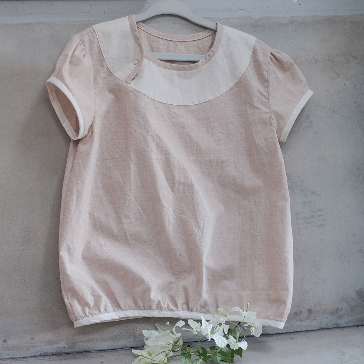 Áo bé gái tay phồng lai bo viền | Puffed sleeve Blouse | Color grown cotton | CHOI SEWING