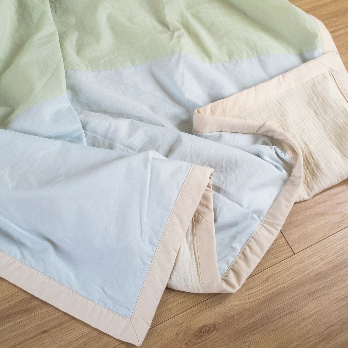 COTONEA Chăn 2 lớp Cotton linen/Musselin màu Pale blue/Sage