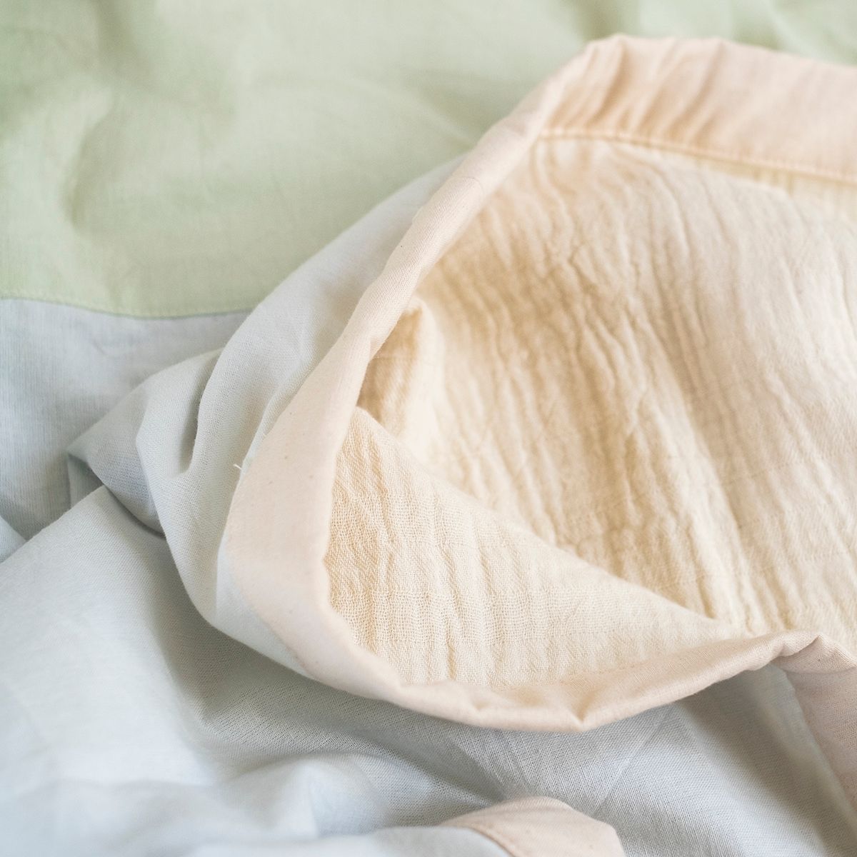 COTONEA Chăn 2 lớp Cotton linen/Musselin màu Pale blue/Sage