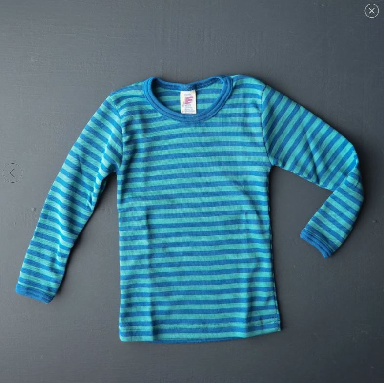 ENGEL Áo dài tay 70% Merino wool 30% Silk Ice blue/Navy blue